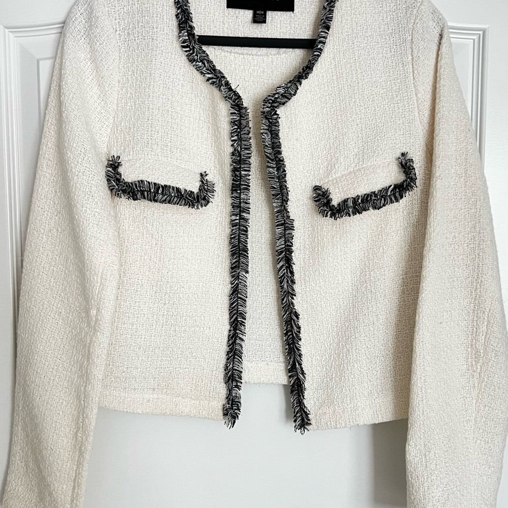 Margot Cream Blazer with Black Fringe Trim